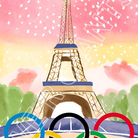 Paris Olympics Eiffel Tower Art Print 11" x 17" - Picture 2 of 2